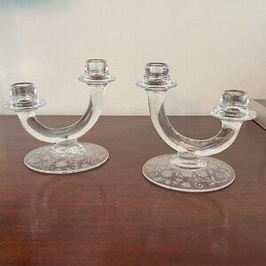 💥Vintage💥  FOSTORIA Etched Crystal Double Candlestick Holders